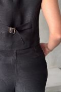 KETEN TEK DÜĞME YELEK-PANTOLON TAKIM - Siyah resmi